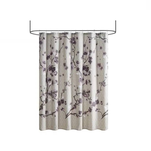 72 x 72 in Cotton Shower Curtain with Purple Grey Beige Floral Blossom Pattern image 3