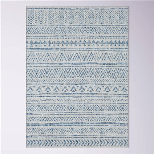 Blue Grey Chevron Coastal Boho Style Indoor Outdoor Area Rug image 4