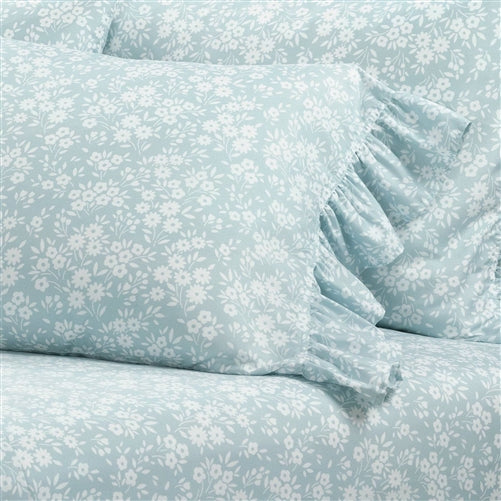 Polyester Blue Ruffle Floral 6 Piece Sheet Set image 3