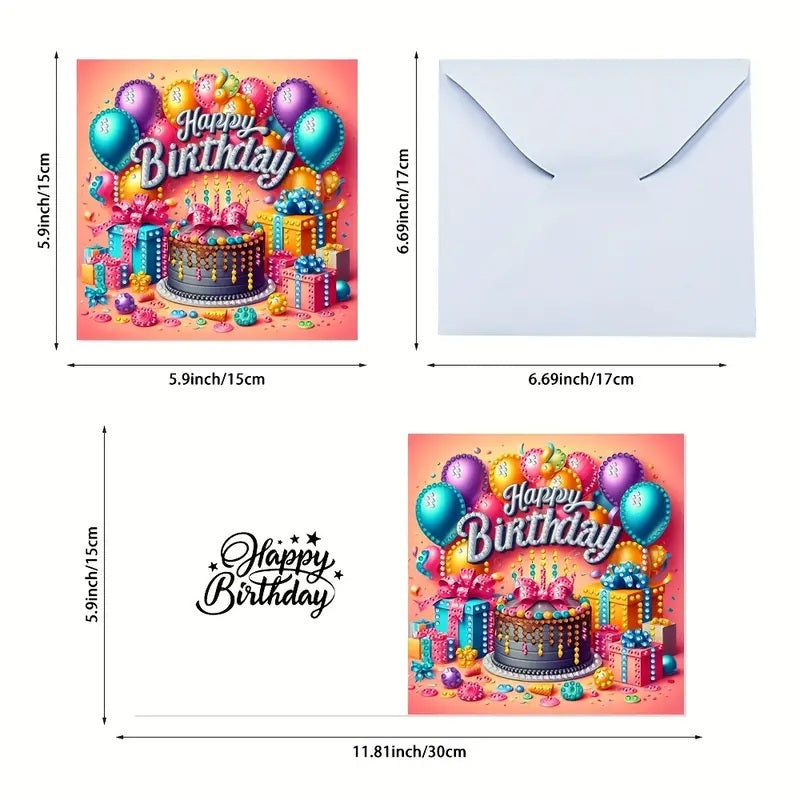 6pcs Happy Birthday with Colorful Balloons Greeting Cards Jewel Art COMPLETED image 4