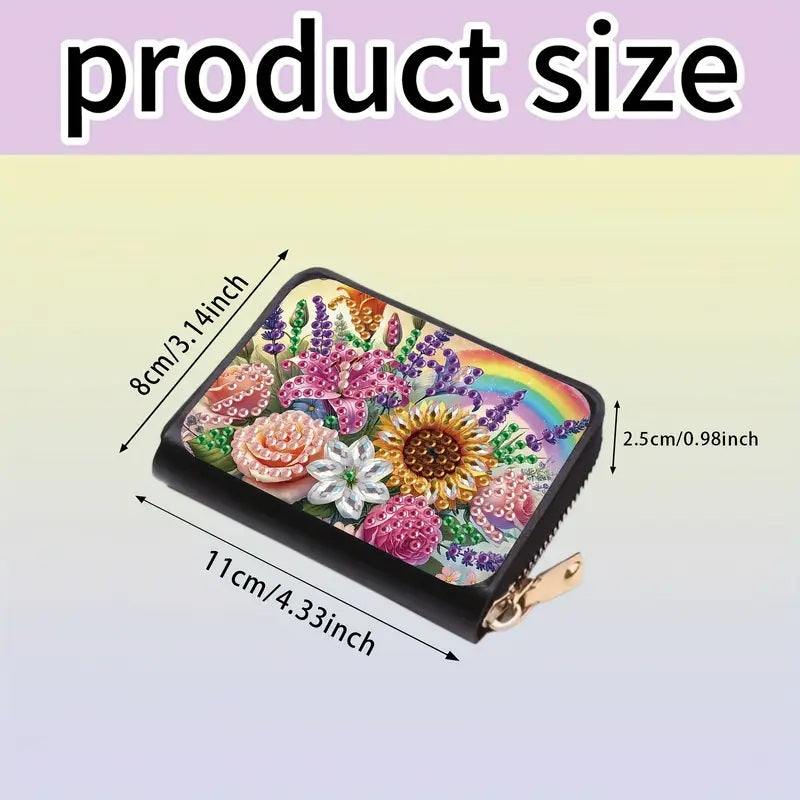 Sunflower Flower Rainbow Minimalist Credit Card Organizer Purse Diamond Jewel Ar