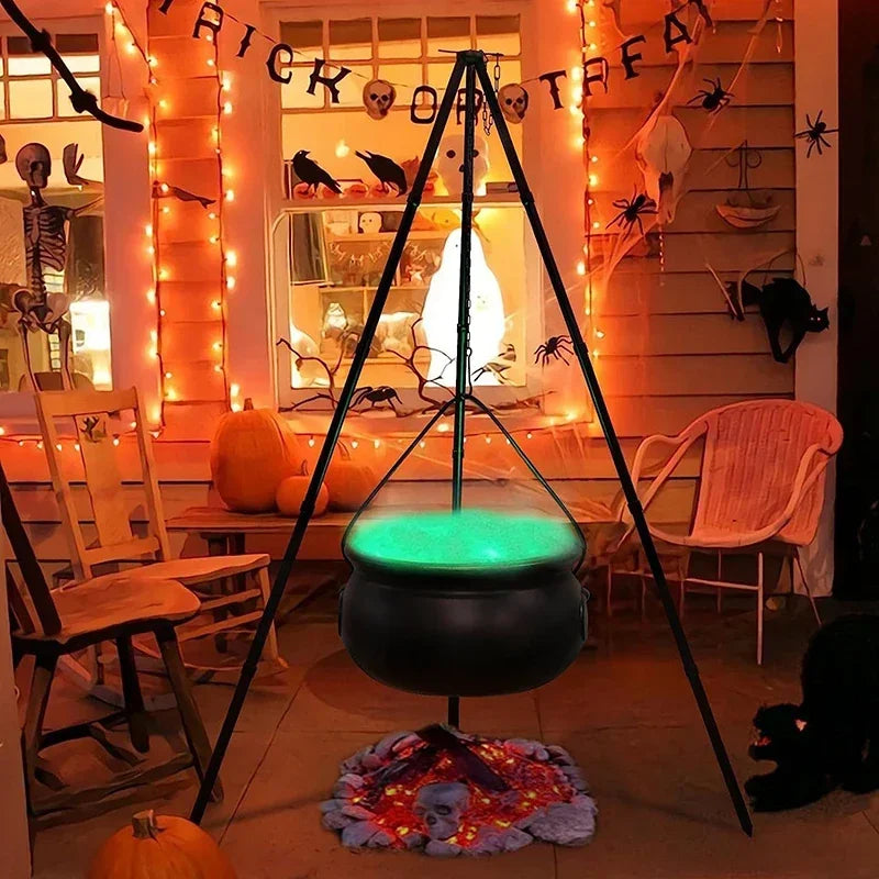 Halloween Decor Outdoor Large Witch Cauldron on Tripod with Lights Candy Bucket Halloween Bonfire Horror Carnival Party Decor
