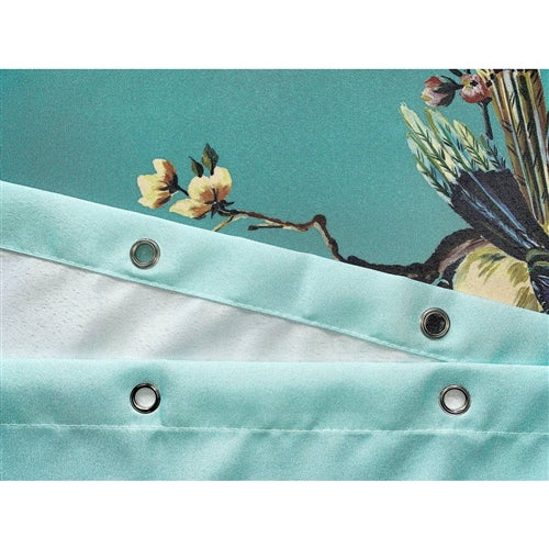 72-in. Teal Blue Green Floral Tree Bird Butterfly Japanese Style Shower Curtain image 3