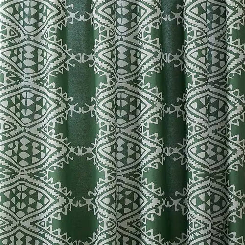 72 x 72 inch Cotton Poly Shower Curtain with Green White Geometric Motif Pattern image 1