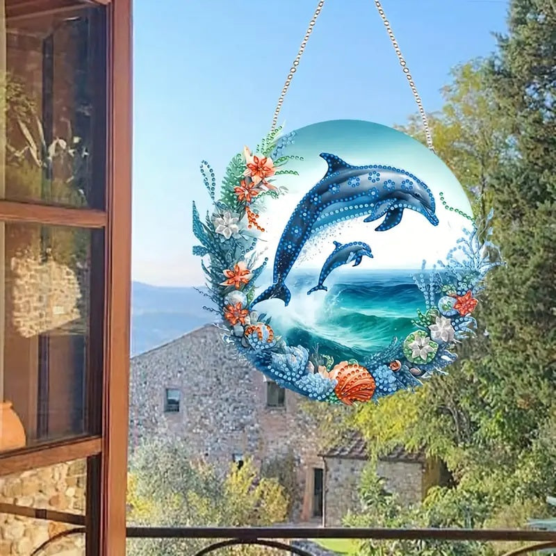 Dolphins Hanging Acrylic Diamond Jewel Art Double-Sided Decor COMPLETED SEALED image 2