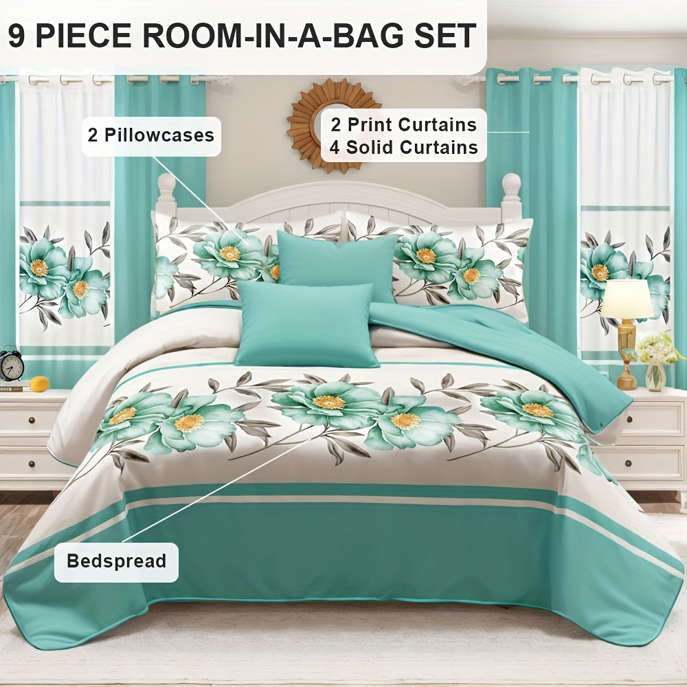 9pcs in a Bag Bed Cover Curtain Set, Luxury Bedspread Set, Bamboo Microfiber All image 5