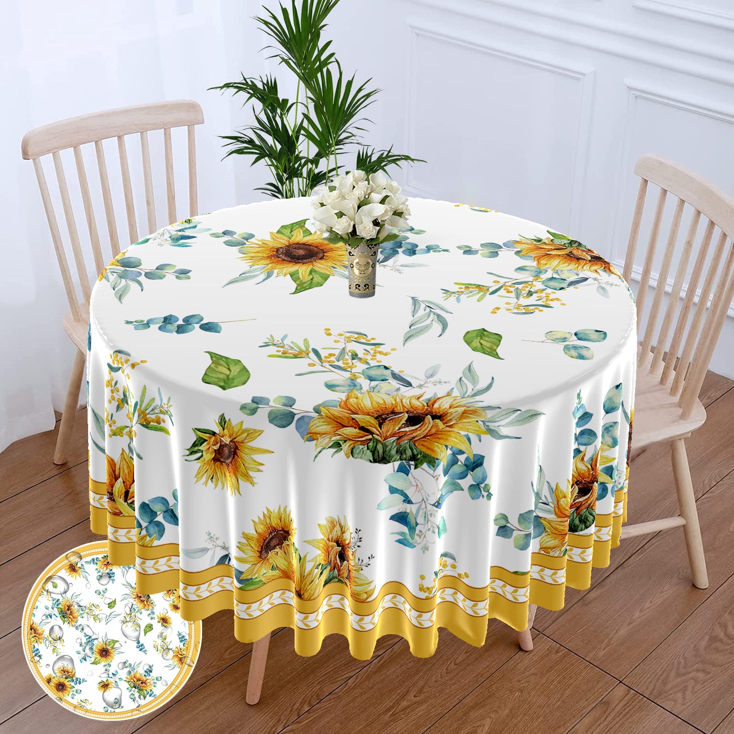 1PC Round Tablecloth with Floral Plant Waterproof Colored Dining Table Cover Mul image 11