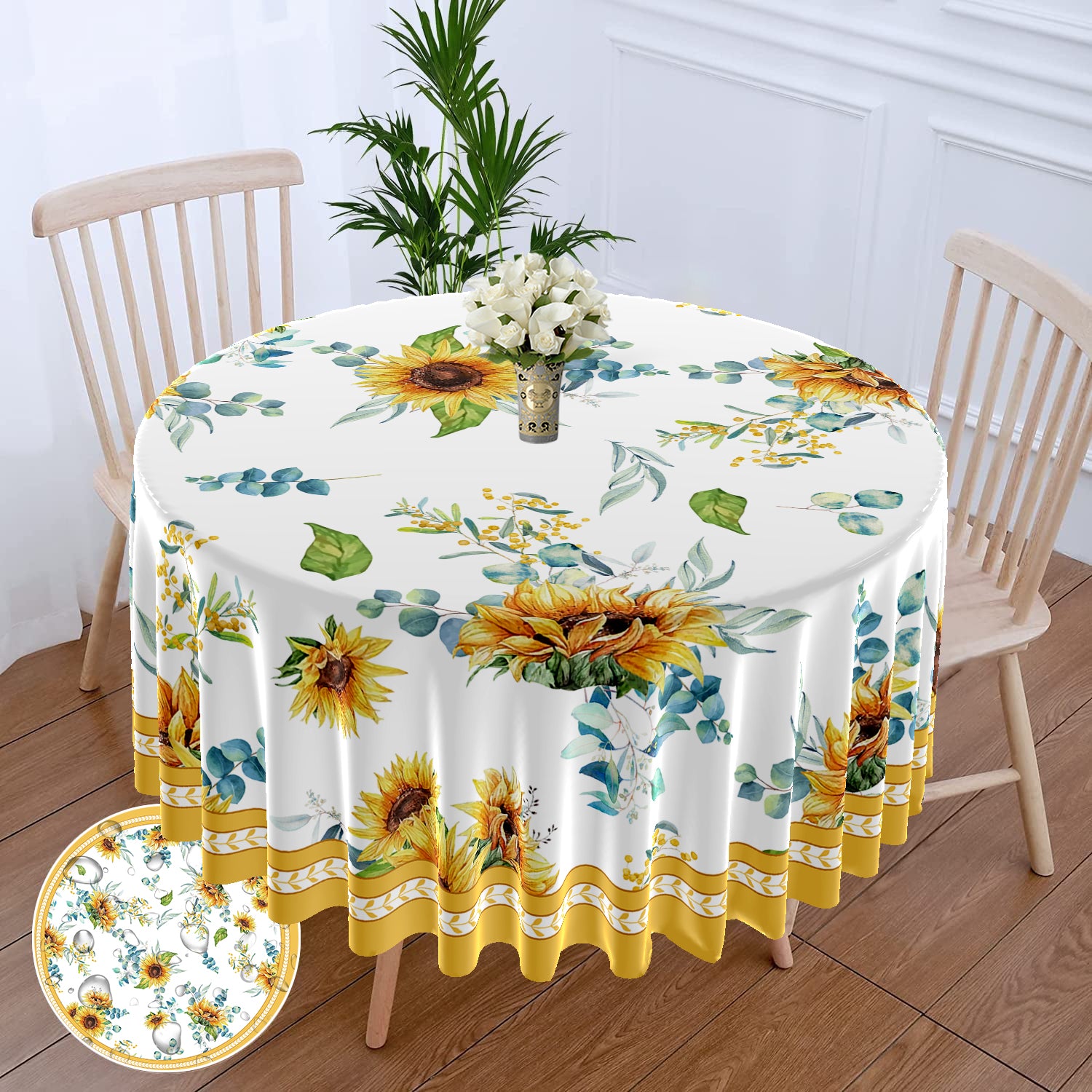 1PC Round Tablecloth with Floral Plant Waterproof Colored Dining Table Cover Mul image 11