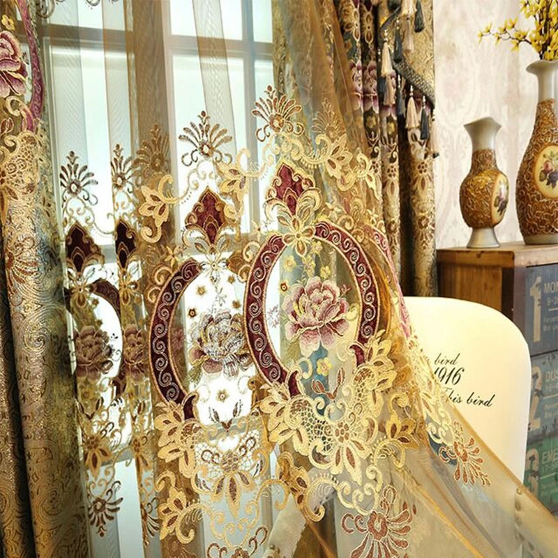 Europe Palace Semi-Blackout Curtains Luxurious Gold Jacquard  Embroidered Bedroo image 5