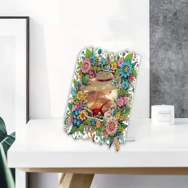 Floral Picture Frame And Stand Acrylic Diamond Painting Art COMPLETED, SEALED image 1