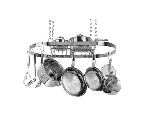 Modern Ceiling Mounted Stainless Steel Oval Hanging Pot Rack image 0