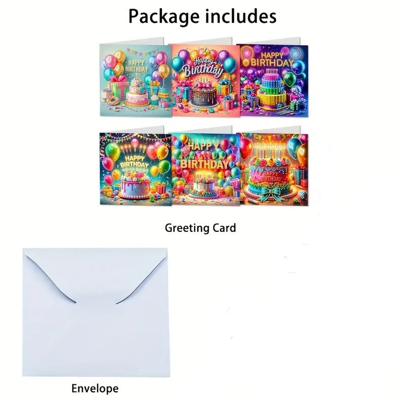 6pcs Happy Birthday with Colorful Balloons Greeting Cards Jewel Art COMPLETED image 3