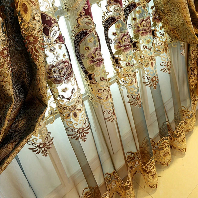 Europe Palace Semi-Blackout Curtains Luxurious Gold Jacquard  Embroidered Bedroo image 1
