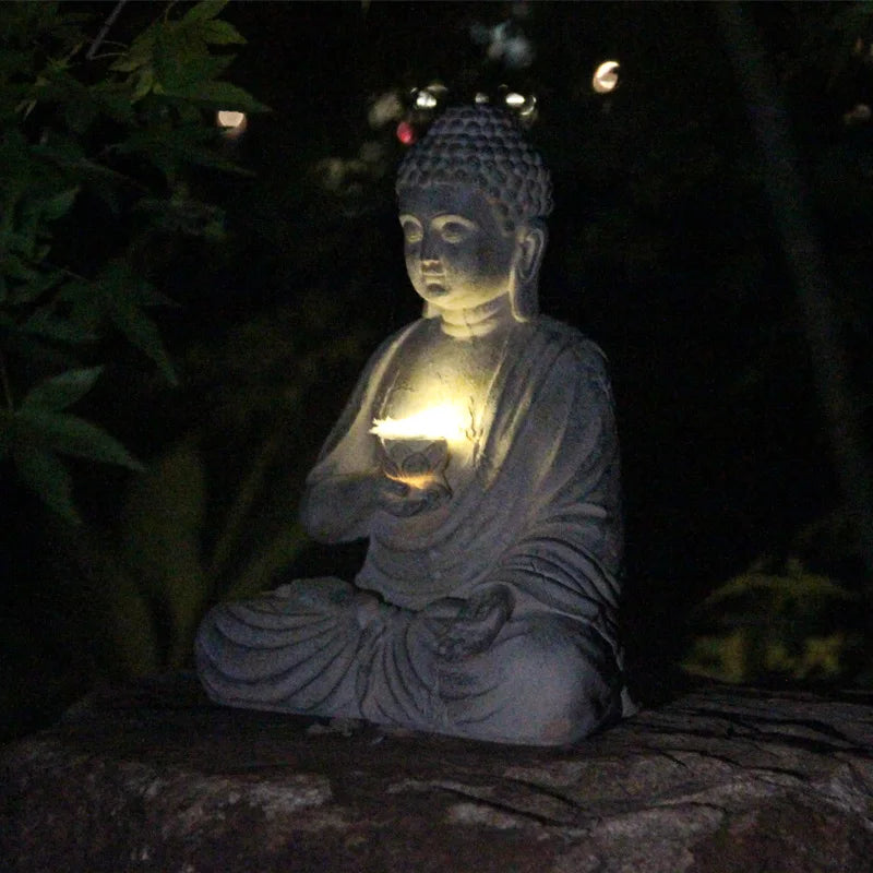 Resin Solar Buddha Statue Sculpture Garden Decor Light Zen Asian Japanese Garden image 2