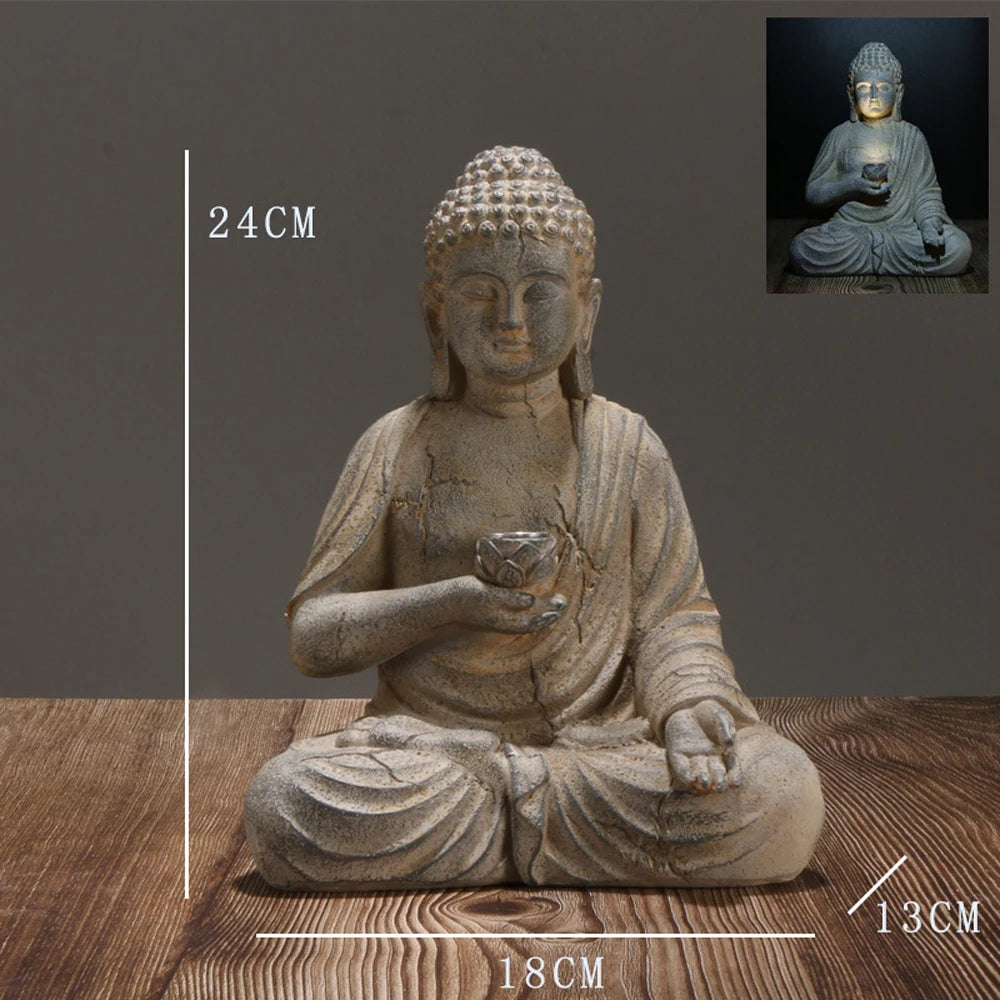 Resin Solar Buddha Statue Sculpture Garden Decor Light Zen Asian Japanese Garden image 5
