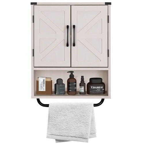 Farmhouse Bathroom Wall Cabinet with Towel Bar in 3 Colors Brown Wood Finish image 10
