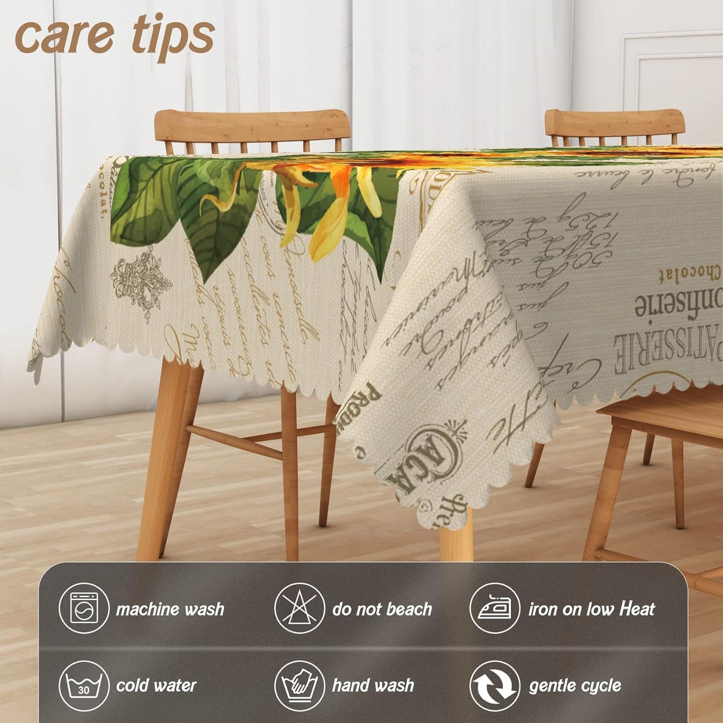 Sunflower Rectangle Tablecloths Yellow Flowers Leaves Printed Table Cloth for Fa image 2