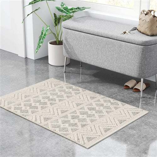 Hand Woven Wool Blend Grey Beige Ivory Persian Style Area Rug image 0