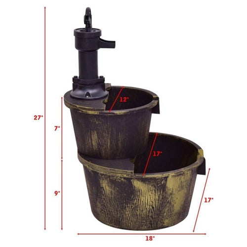 Outdoor 2-Tier Rustic Barrel Water Fountain with Submersible Pump image 4