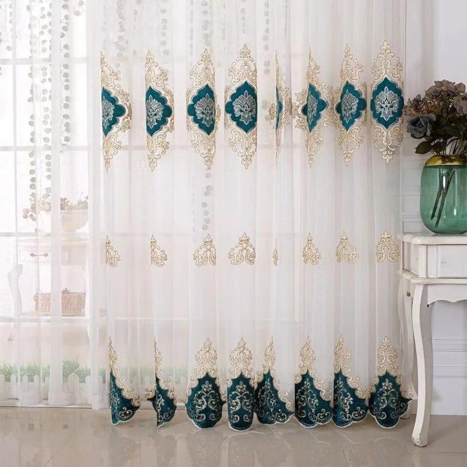 American Luxury Peony Embroidery Tulle Curtain For Living Room European Elegant  image 5