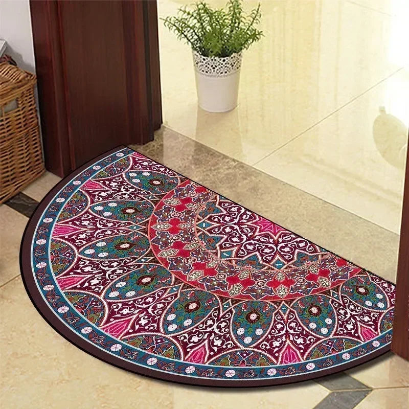 Retro Door Rug Semi-circular Floor Mat European Style Carpet for Living Room Ind image 1