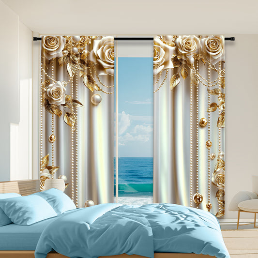 2Pcs Modern European Style Flower Window Curtains With Rod Pockets Digital Print image 0