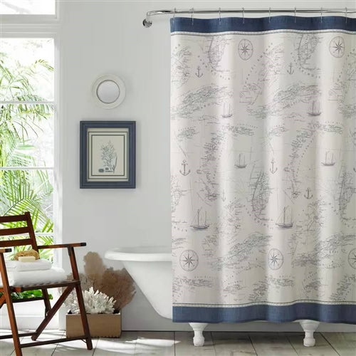 72-inch Cotton Shower Curtain with Florida Keys Ship Map Pattern image 1