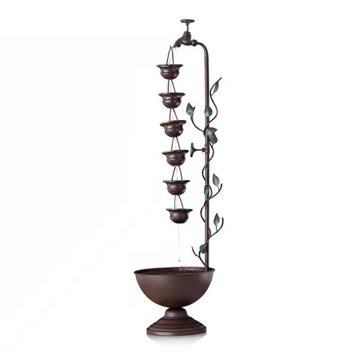 Outdoor Indoor 6-Tier Hanging Cups Water Fountain in Bronze Finish image 0