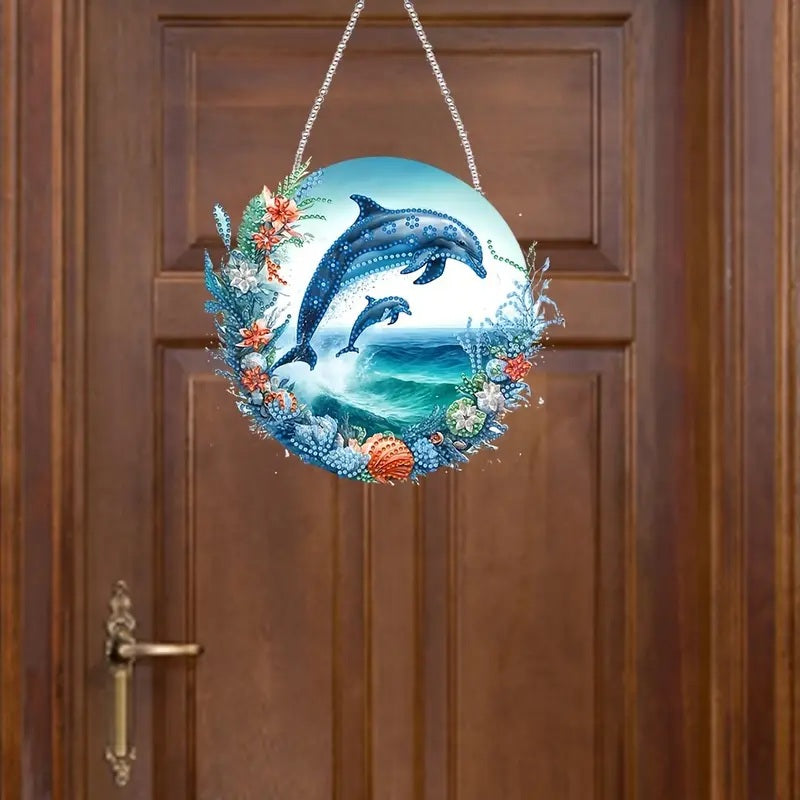 Dolphins Hanging Acrylic Diamond Jewel Art Double-Sided Decor COMPLETED SEALED image 3