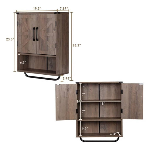 Farmhouse Bathroom Wall Cabinet with Towel Bar in 3 Colors Brown Wood Finish image 4