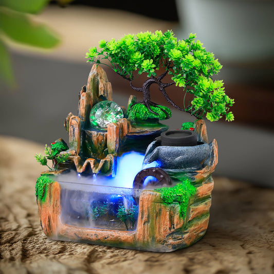 Bonsai Tree Rock ​Water Fountains Indoor Tabletop Waterfall with LED Light Des image 0