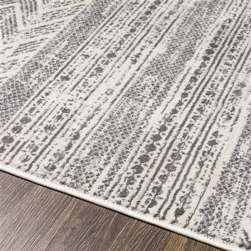 Grey Ivory Chevron Stripe Geometric Boho Style Area Rug image 2