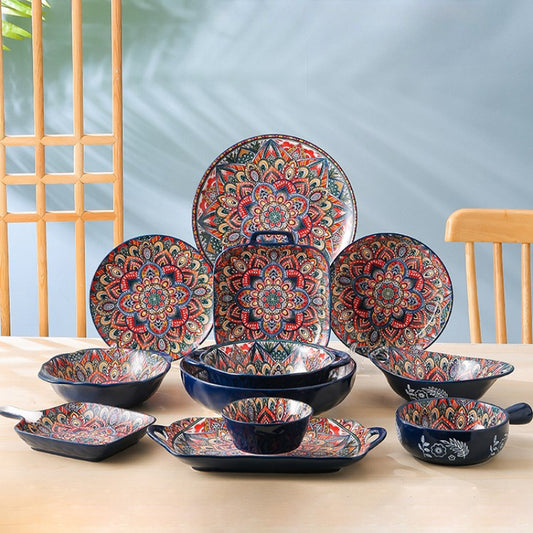 New Bohemian Style Ceramic Household Dishes with Handles Bowls Dishes and Househ image 0