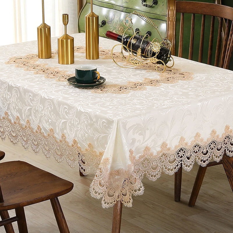 Battilo Lace Embroidery Tablecloth White Floral Rectangle Table Cloth Waterproof image 10