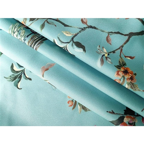 72-in. Teal Blue Green Floral Tree Bird Butterfly Japanese Style Shower Curtain image 2