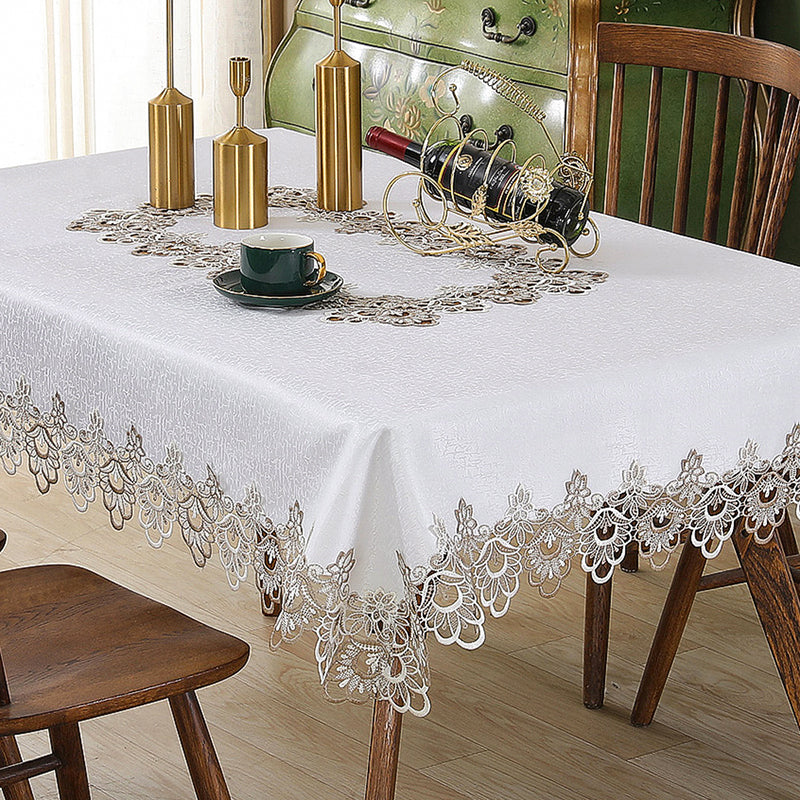 Battilo Lace Embroidery Tablecloth White Floral Rectangle Table Cloth Waterproof image 6
