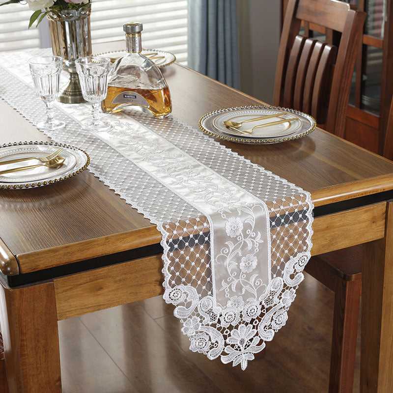 European Embroidery Fine Lace White Simple Coffee Table Runner Mats Flag French  image 2