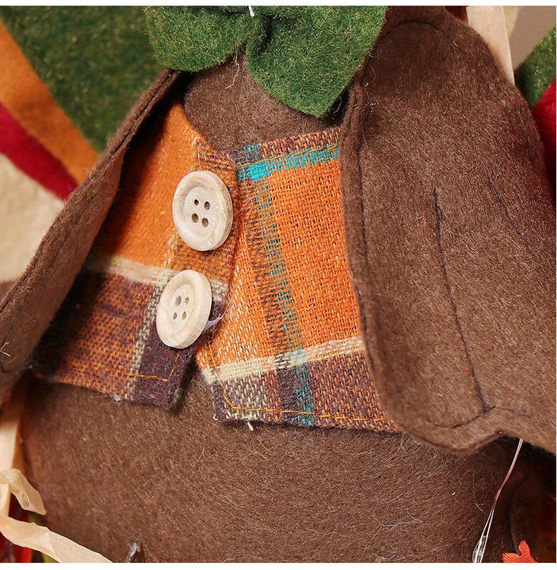 Fall Wreath with Scarecrow Turkey, 17 Inch Autumn Harvest Thanksgiving Wreath Artificial Sunflowers Maple Leaves Berries