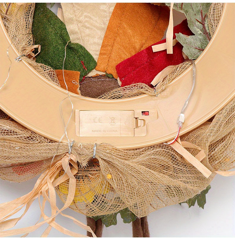 Fall Wreath with Scarecrow Turkey, 17 Inch Autumn Harvest Thanksgiving Wreath Artificial Sunflowers Maple Leaves Berries