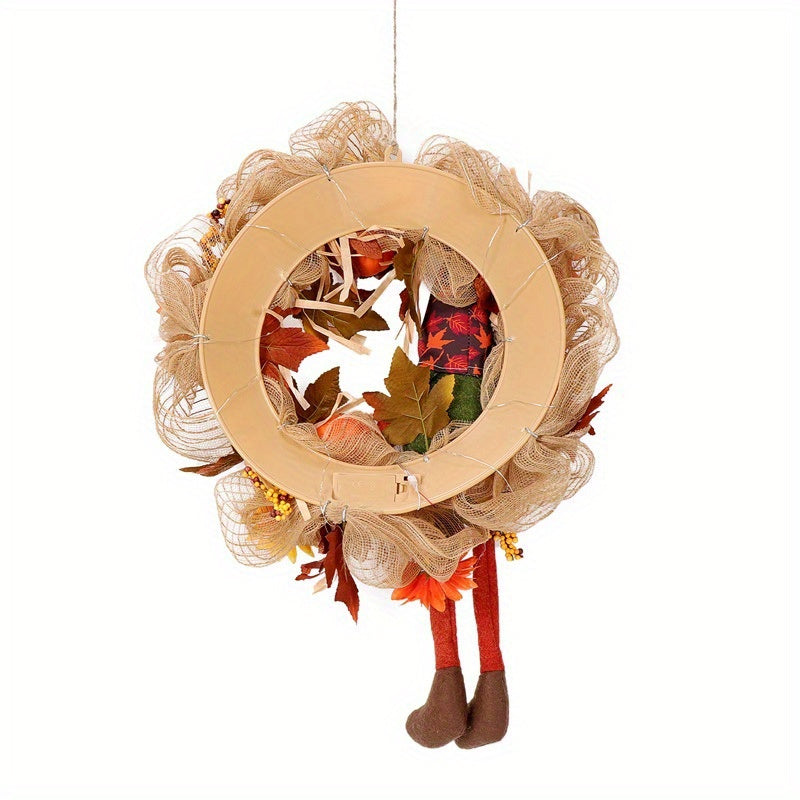 Fall Wreath with Scarecrow Turkey, 17 Inch Autumn Harvest Thanksgiving Wreath Artificial Sunflowers Maple Leaves Berries