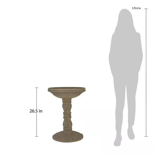 Outdoor Fiberglass Bird Bath in Aged Granite Stone Finish image 3