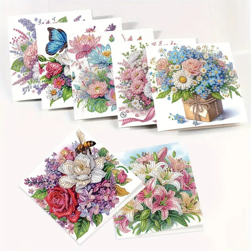 4 Vibrant Note Floral Greeting Cards Jewel Art COMPLETE U CHOOSE image 1