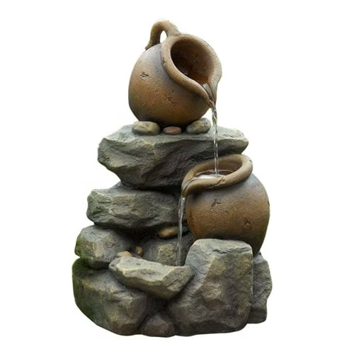 Outdoor Garden Polyresin Rock and Pitchers Waterfall Fountain with Pump image 0
