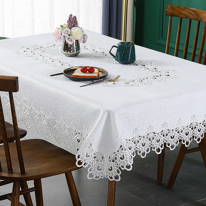 Battilo Lace Embroidery Tablecloth White Floral Rectangle Table Cloth Waterproof image 8