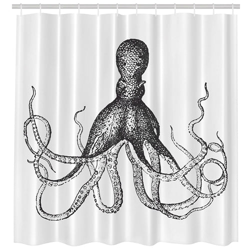 Machine Washable Black White Vintage Octopus Shower Curtain image 0
