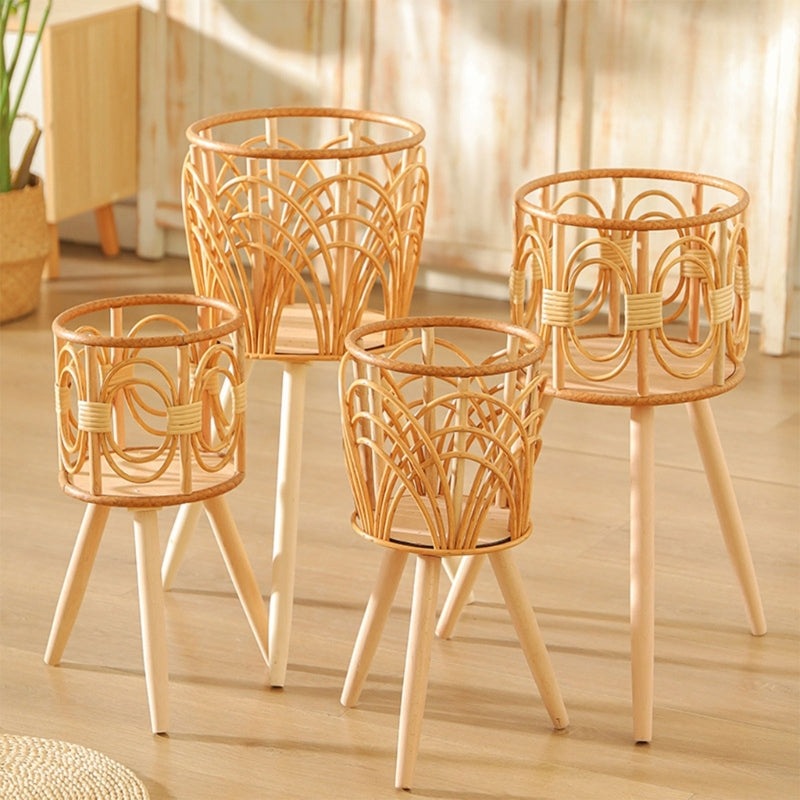 Rattan Plant Stand Woven Plant Stand Wooden Wicker Planter with Wooden Legs Ratt image 5