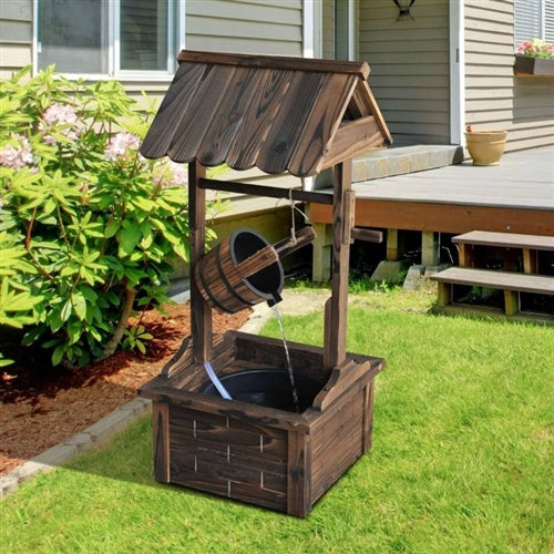 Outdoor Garden Solid Wood Wishing Well Water Fountain with Bucket and Pump image 0