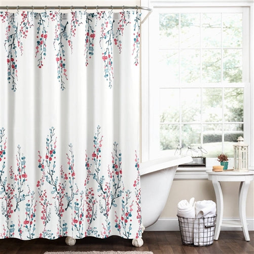72-inch White Blue Coral Watercolor Floral Shower Curtain image 0