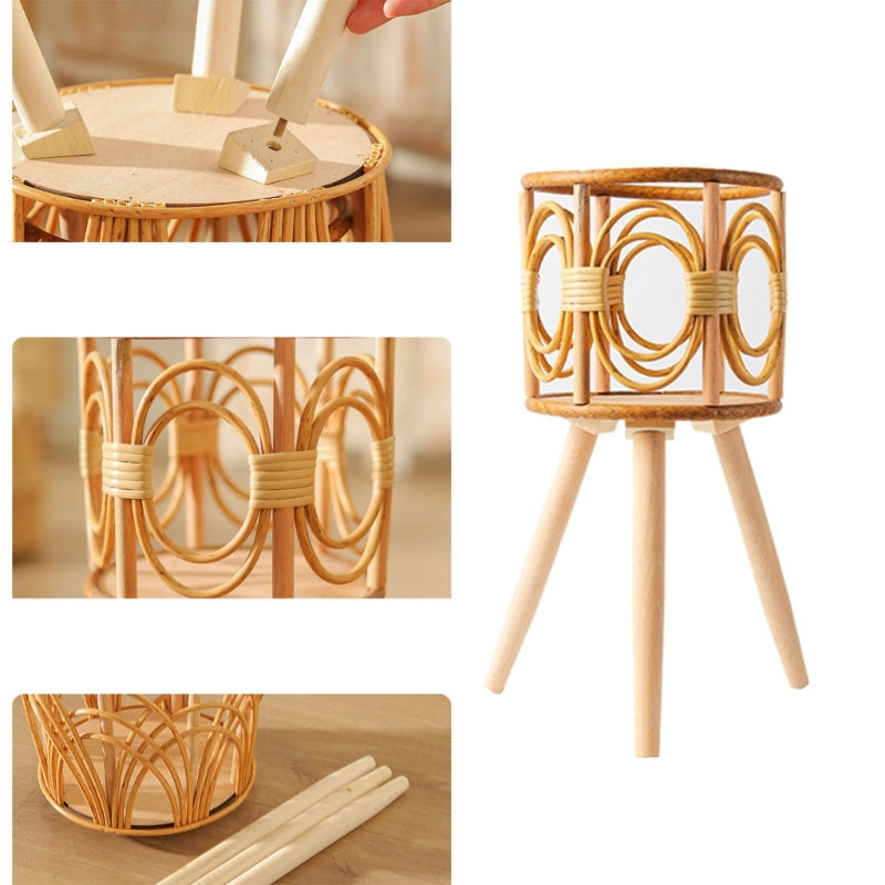 Rattan Plant Stand Woven Plant Stand Wooden Wicker Planter with Wooden Legs Ratt image 2