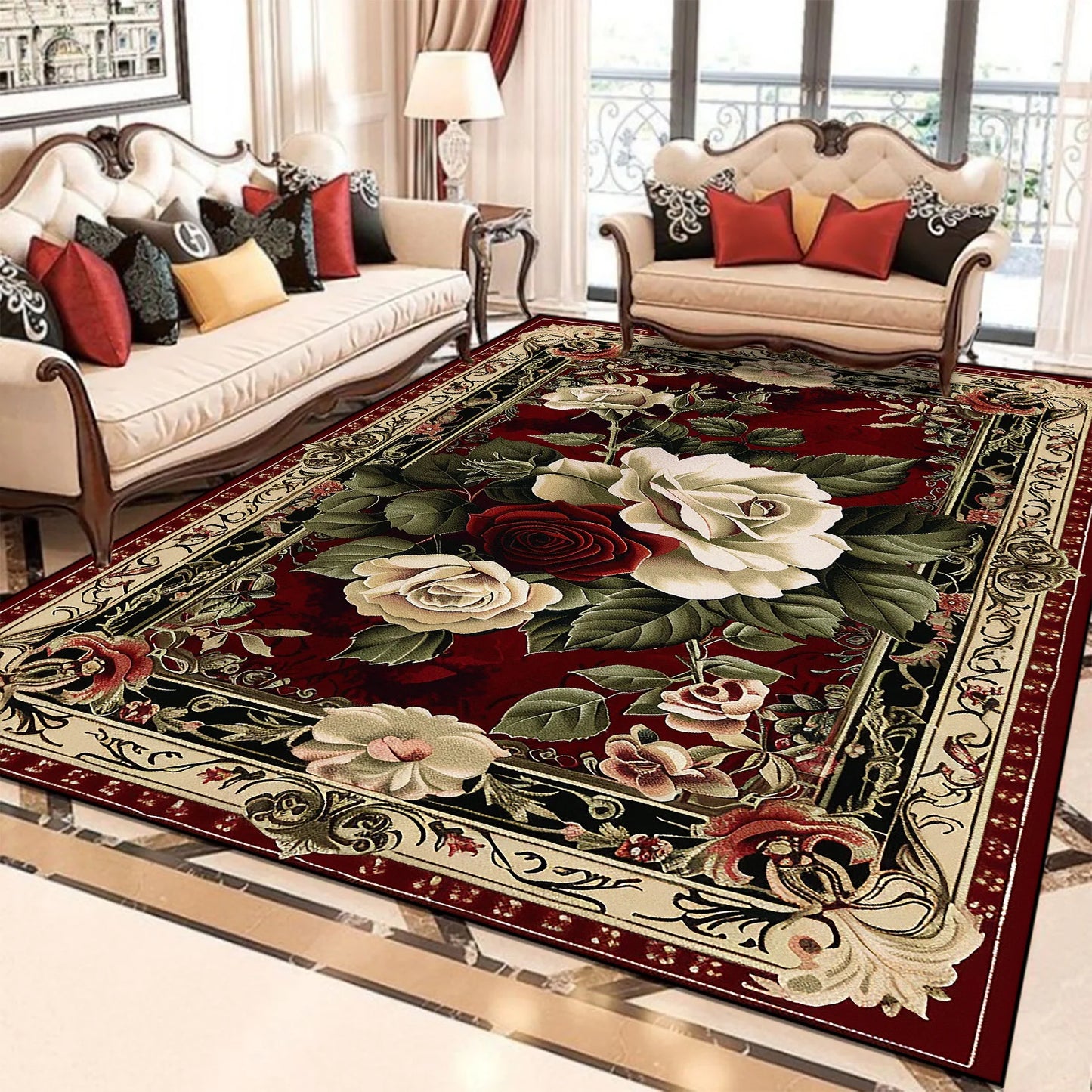 VIKAMA European Style Flower Carpets for Living Room Retro Decoration Home Carpe image 3